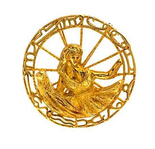 A Yellow Gold Virgo Zodiac Pendant/Brooch, 27.20 dwts.