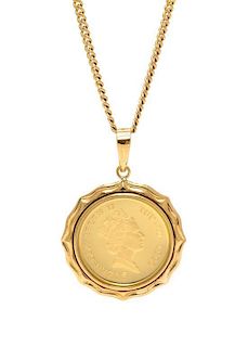 An 18 Karat Yellow Gold and Commemorative Tuvalu Gold Coin Pendant, 13.50 dwts.