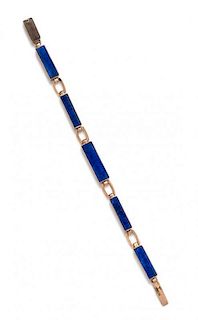 * A Rose Gold and Lapis Lazuli Bracelet, 13.90 dwts.