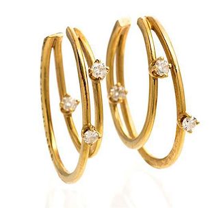 A Pair of 18 Karat Yellow Gold and Diamond Hoop Earrings, Tiffany & Co., Circa 1995, 2.90 dwts.