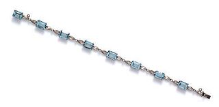 A Platinum, Aquamarine and Diamond Bracelet, 12.00 dwts.