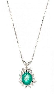 A Platinum, White Gold, Emerald and Diamond Necklace, 6.20 dwts.