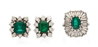 A Collection of Platinum, Emerald and Diamond Jewelry, 9.50 dwts.