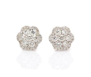 A Pair of 18 Karat White Gold and Diamond Earrings, 2.40 dwts.