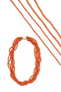 * A Collection of Coral Bead Necklaces,