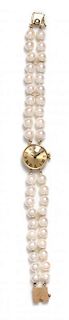 A 14 Karat Yellow Gold and Cultured Pearl Wristwatch, Baume & Mercier,