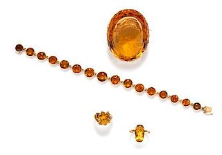 * A Collection of Yellow Gold and Citrine Jewelry, 60.00 dwts.