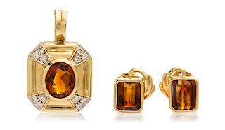A Collection of Yellow Gold, Citrine and Diamond Jewelry, 7.30 dwts.