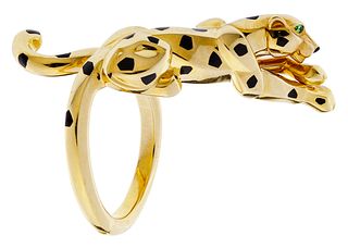 Cartier 18k Yellow Gold, Garnet and Onyx 'Panthere de Cartier' Ring