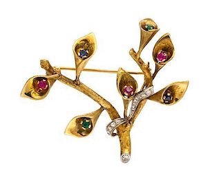 * A Gold, Diamond, Synthetic and Simulated Gem Brooch, 13.65 dwts.