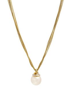 * An 18 Karat Yellow Gold, Cultured Pearl and Diamond Necklace, David Yurman, 11.20 dwts.