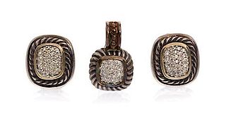A Collection of Sterling Silver, 18 Karat Yellow Gold and Diamond Albion Jewelry, David Yurman, 13.80 dwts.