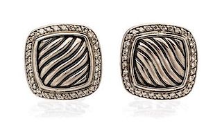 A Pair of Sterling Silver and Diamond Cable Albion Earclips, David Yurman, 9.70 dwts.