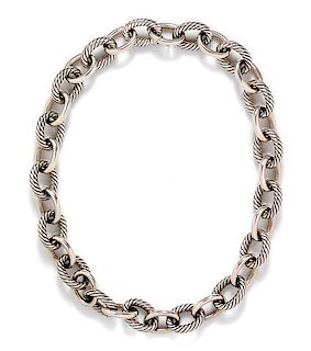 A Sterling Silver Oval Large Link Necklace, David Yurman, 74.20 dwts.