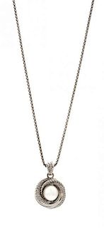 A Sterling Silver, Cultured Pearl and Diamond Crossover Pendant, David Yurman, 11.70 dwts.