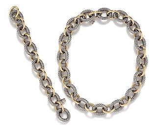 * A Sterling Silver and Bonded 18 Karat Yellow Gold Oval Link Chain Demi Parure, David Yurman, 101.80 dwts.