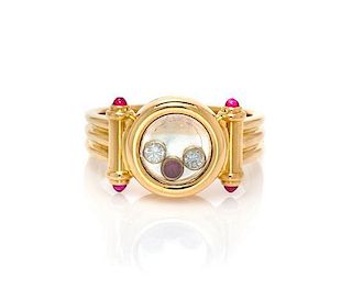 An 18 Karat Yellow Gold, Diamond and Ruby Happy Ring, Chopard, 6.50 dwts.