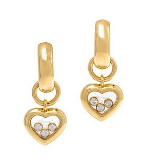 A Pair of 18 Karat Yellow Gold and Diamond Happy Earrings, Chopard, 8.80 dwts.