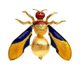 An 18 Karat Yellow Gold and Polychrome Enamel Insect Brooch, 7.90 dwts.