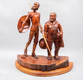 Anónimo. Don Quijote y Sancho. Siglo XX. Elaborada en madera laqueada, entintada y esgrafiada. Con base de madera.