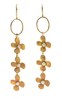 * A Pair of 14 Karat Yellow Gold and Diamond Lily Earrings, Lauren Sigman, 5.80 dwts.