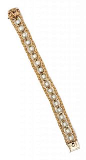 A 14 Karat Yellow Gold and Cultured Pearl Bracelet, 21.60 dwts.
