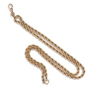 A 14 Karat Yellow Gold Fob Chain Necklace, 28.70 dwts.