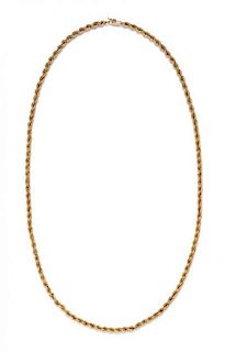A 14 Karat Yellow Gold Rope Chain Necklace, 14.90 dwts.