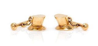 A Pair of 14 Karat Yellow Gold Top Hat and Cane Cufflinks, 7.30 dwts.