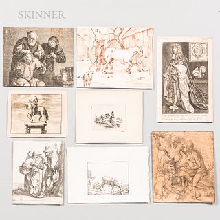 English and Dutch Schools, 17th/18th Century Album of Twelve Prints and Drawings. Drawings including Adam and Eve (graphite), Farmer wi