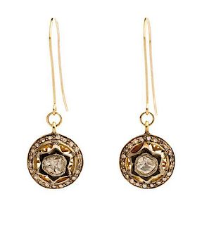 A Pair of Yellow Gold, Silver and Diamond Earrings, 3.50 dwts.