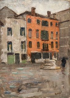 Eugène Laurent Vail (American/French, 1857-1934) Place Venitienue. Signed "E. Vail" l.r., titled and with various inscriptions in penci