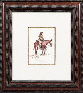 Nick Eggenhofer (American, 1897-1985) Mounted Cowboy. Signed and dated "Nick Eggenhofer/1961" in pen l.c. Identified and dated in an in