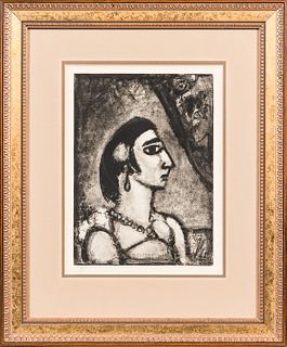 Georges Rouault (French, 1871-1958) Femme de profil, vers la droite, from the suite Quatorze planches gravées pour Les Fleurs du Mal. 1