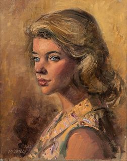 Clemente Micarelli (American, 1929-2008)  Portrait of a Lady.  Dated and signed "1988 Micarelli" l.l.  Oil on canvas, 20 x...
