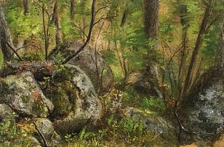 Julian Alden Weir (American, 1852-1919) Forest Scene. Unsigned. Oil on paper, 7 x 10 in., unframed. Condition: Good.Provenance: By desc
