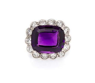 A White Gold, Amethyst and Diamond Pin, 2.10 dwts.