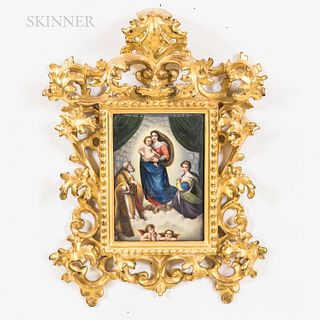 European School, 20th Century Framed Porcelain Plaque After Raphael Depicting the Sistine Madonna. Unsigned, numbered "6047" in pencil