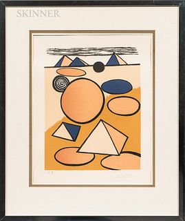 Alexander Calder (American, 1898-1976) Pyramids. Inscribed "E.A." in pencil l.l. and signed "Calder" in pencil l.r. Lithograph on paper