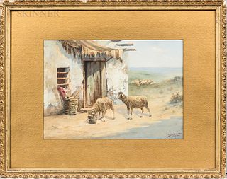 Seth Corbett Jones (American, 1853-1929) Sheep Scene. Signed and inscribed "Seth C. Jones/Mexico" l.r. Watercolor and gouache on paper/