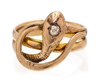 A Victorian Yellow Gold and Diamond Serpent Ring, 3.80 dwts.