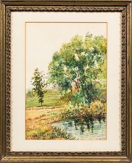 American School, 21st Century Pond Near the Pasture. Signed "M.S. WEBSTER" l.l. and dated "8.27/03" l.r. Watercolor on paper/board, sig