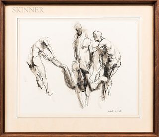 Herbert Lewis Fink (American, 1921-2006) Sketch with Figures. Signed "Herbert L. Fink" in ink l.r. Ink and wash on paper/board, sight s