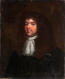 Dutch School, 17th/18th Century  Bust-length Portrait of a Man in a Brown Wig and Knotted White Neck Scarf.  Unsigned.  Oi...