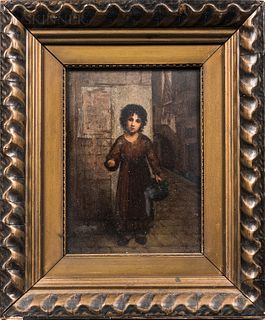 European School, 19th Century The Young Beggar. No visible signature. Oil on board, 11 1/4 x 8 1/4 in., framed (under glass). Condition