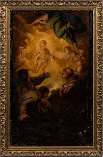 Italian School, 17th Century Style The Infant Christ Appearing to Franciscan Friars. Unsigned, numbered "235" on the reverse. Oil on ca