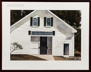 Robert Larsen (American, 20th Century) White Barn, Tamworth, NH. Signed and dated "LARSEN '06" l.r. Watercolor on paper/board, sight si