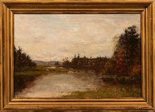 Samuel Lancaster Gerry (American, 1813-1891) Saco River, Autumn. Signed "S.L. Gerry" l.l. Oil on canvas, 16 x 24 in., framed. Condition