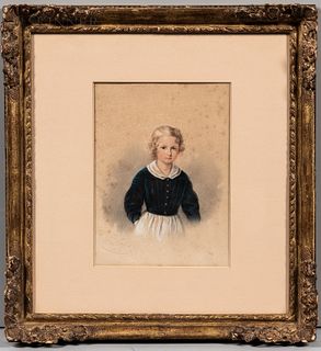 American/European School, 19th Century Portrait of a Child. Signed indistinctly and dated "J. .../1813" l.l. Chalk on paper/board, 9 1/