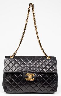 Chanel Black Leather Maxi Classic Flap Handbag